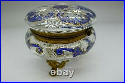Moser Cobalt Blue & Enamel Gold Gold Ormolu Footed Art Glass Box Jeweled Paint