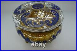 Moser Cobalt Blue & Enamel Gold Gold Ormolu Footed Art Glass Box Jeweled Paint
