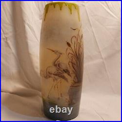 Moser Enameled Hand Painted Crane Vase Opalene Art Glass