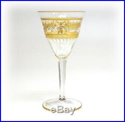 Moser Hand Painted Art Glass Goblet with White Enamel and Gilt Painted Cherubs