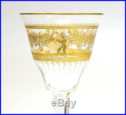Moser Hand Painted Art Glass Goblet with White Enamel and Gilt Painted Cherubs