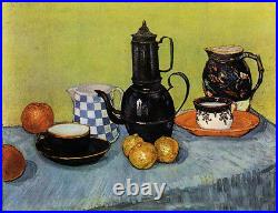 Nice Oil Vincent Van Gogh Blue Enamel Coffeepot, Earthenware and Fruit