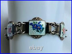 Norway Silver Flower Enamel Bracelet Nils Elvik