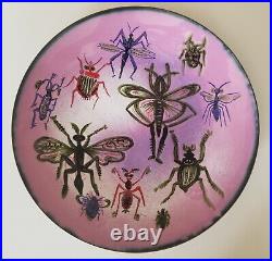 Oppi Untracht Signed Convention MCM Mid Century Enamel On Copper Plate Insects