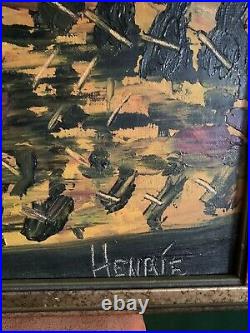 Original 1966 Abstract expressionist painting Signed HENRIE MID CENTURY MOD