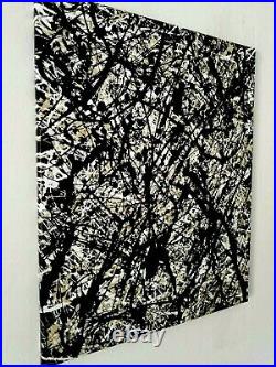 Original Abstract Action Painting On Canvas signed art decor paint enamel