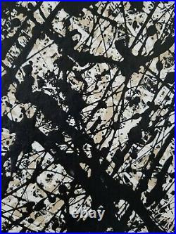Original Abstract Action Painting On Canvas signed art decor paint enamel