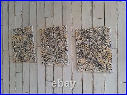 Original Abstract Action Painting jackson pollock style Set Of Three 12x16