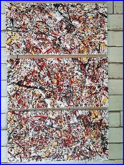 Original Abstract Action Painting jackson pollock style Set Of Three 12x24