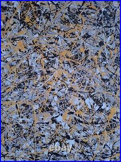 Original Abstract Action Painting jackson pollock style signed art unstretched