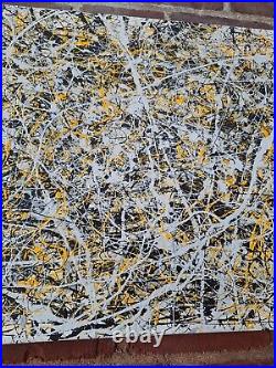 Original Abstract Action Painting jackson pollock style signed canvas