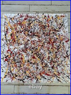 Original Abstract Action Painting jackson pollock style unstretched 36x36 Canvas