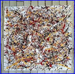 Original Abstract Action Painting jackson pollock style unstretched 36x36 Canvas