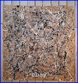 Original Abstract Action Painting jackson pollock style unstretched 36x38 Canvas