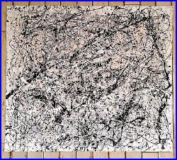 Original Abstract Action Painting jackson pollock style unstretched 36x41 Canvas