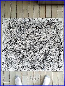 Original Abstract Action Painting jackson pollock style unstretched 36x41 Canvas