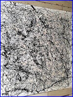 Original Abstract Action Painting jackson pollock style unstretched 36x41 Canvas