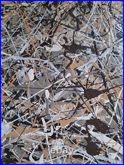 Original Abstract Action Painting jackson pollock style unstretched 36x41 Canvas