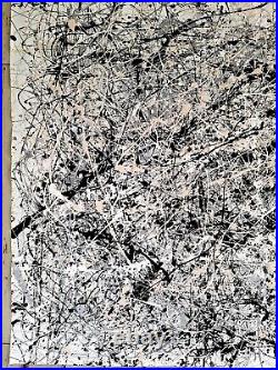 Original Abstract Action Painting jackson pollock style unstretched 36x41 Canvas