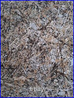 Original Abstract Action Painting jackson pollock style unstretched 36x41 Canvas