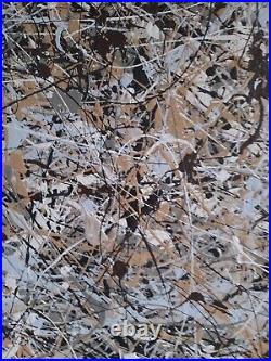 Original Abstract Action Painting jackson pollock style unstretched 36x41 Canvas