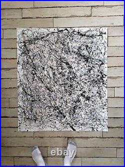 Original Abstract Action Painting jackson pollock style unstretched 36x41 Canvas