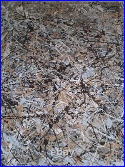 Original Abstract Action Painting jackson pollock style unstretched 36x41 Canvas