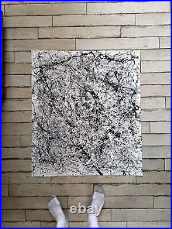 Original Abstract Action Painting jackson pollock style unstretched 36x41 Canvas