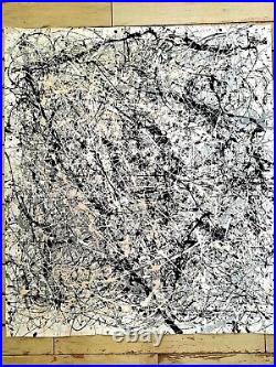 Original Abstract Action Painting jackson pollock style unstretched 36x41 Canvas