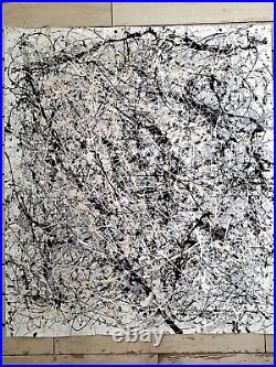 Original Abstract Action Painting jackson pollock style unstretched 36x41 Canvas