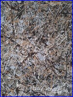 Original Abstract Action Painting jackson pollock style unstretched 36x41 Canvas