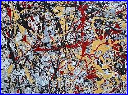 Original Abstract Action Painting jackson pollock style unstretched 36x60 Canvas