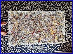 Original Abstract Action Painting jackson pollock style unstretched 36x60 Canvas