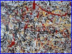 Original Abstract Action Painting jackson pollock style unstretched 36x60 Canvas