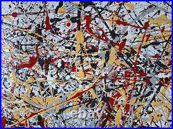 Original Abstract Action Painting jackson pollock style unstretched 36x60 Canvas