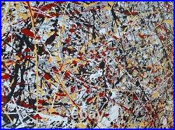 Original Abstract Action Painting jackson pollock style unstretched 36x60 Canvas