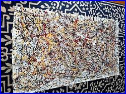 Original Abstract Action Painting jackson pollock style unstretched 36x60 Canvas