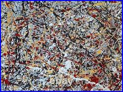 Original Abstract Action Painting jackson pollock style unstretched 36x60 Canvas