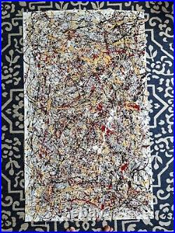 Original Abstract Action Painting jackson pollock style unstretched 36x60 Canvas