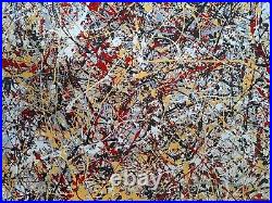 Original Abstract Action Painting jackson pollock style unstretched 36x60 Canvas