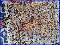 Original Abstract Action Painting jackson pollock style unstretched 36x60 Canvas