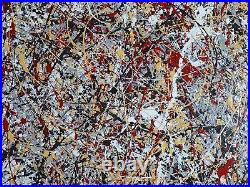 Original Abstract Action Painting jackson pollock style unstretched 36x60 Canvas