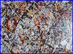 Original Abstract Action Painting jackson pollock style unstretched 36x60 Canvas