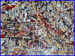 Original Abstract Action Painting jackson pollock style unstretched 36x60 Canvas