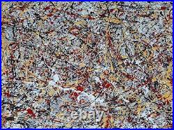 Original Abstract Action Painting jackson pollock style unstretched 36x60 Canvas