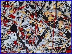 Original Abstract Action Painting jackson pollock style unstretched 36x60 Canvas