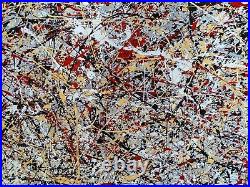 Original Abstract Action Painting jackson pollock style unstretched 36x60 Canvas