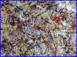 Original Abstract Action Painting jackson pollock style unstretched 36x60 Canvas