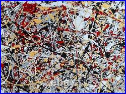 Original Abstract Action Painting jackson pollock style unstretched 36x60 Canvas