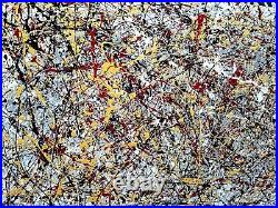 Original Abstract Action Painting jackson pollock style unstretched 36x60 Canvas